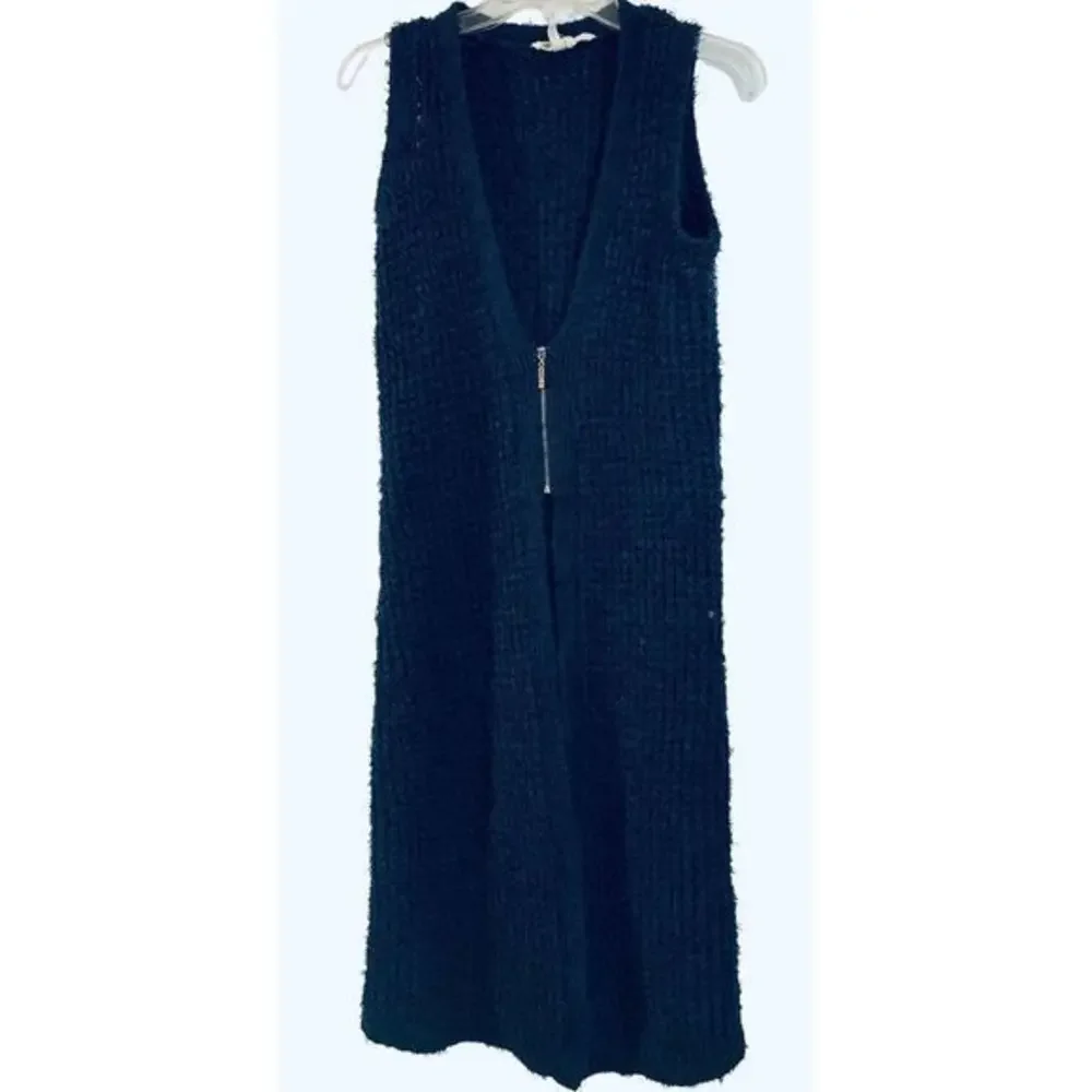 BCBGeneration‎ Womens Zip Up Sleeveless Knit Duster Cardigan Navy Black Size S